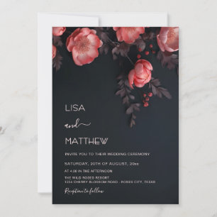Invitación Elegante Boda de Rosas en 3D con Estilo Oscuro y S