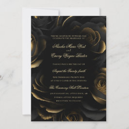 Invitación Elegante Boda de Rosas Góticos Negros y Oro