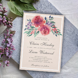 Invitación Elegante Boda de Rosas Peony de acuarela