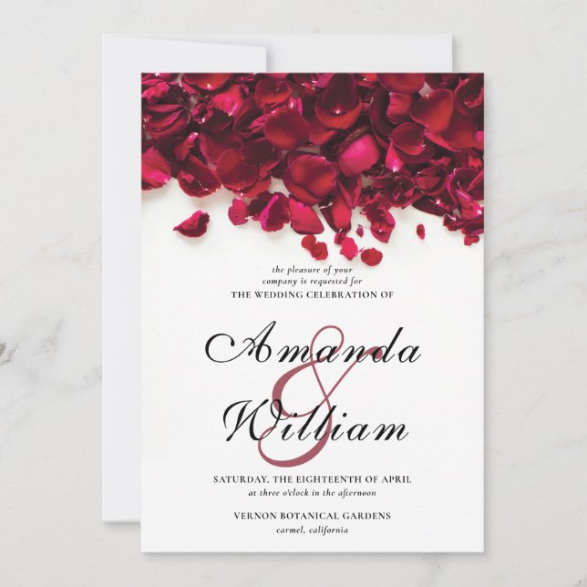 Invitación Elegante Boda de rosas rojas (Anverso)