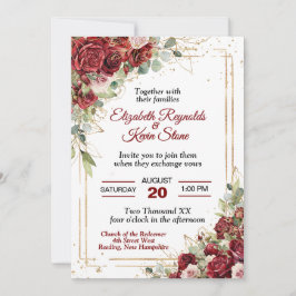Invitación Elegante Boda de rosas rojas