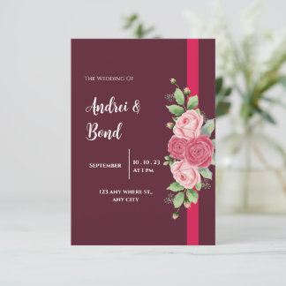 Invitación Elegante Boda de rosas rojas y rosas