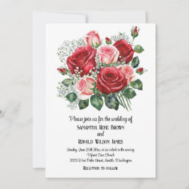 Invitación Elegante Boda de rosas rojas y rosas