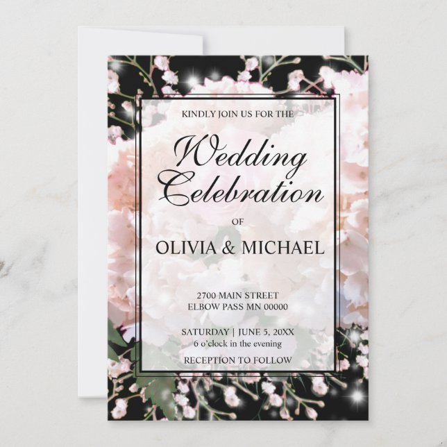 Invitación Elegante Boda de rosas rosa rosa rosa rosa de enca (Anverso)