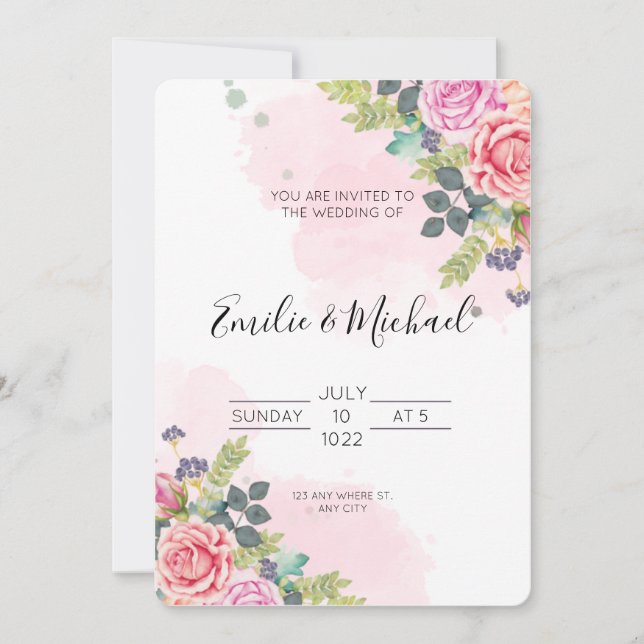 Invitación Elegante Boda de rosas rosadas (Anverso)