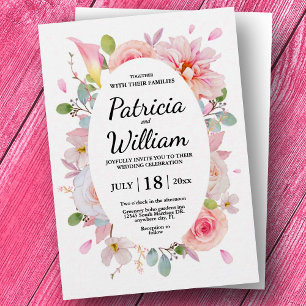 Invitación Elegante Boda de Rosas Rosadas Florales