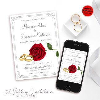 Invitación Elegante Boda de Roses Rojos de Lujo