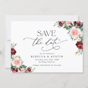 Invitación Elegante boda de Rubor en Borgoña salva la fecha
