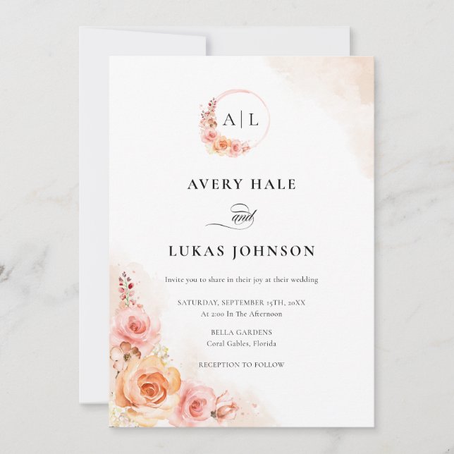 Invitación Elegante Boda de Rubor Floral Boho (Anverso)