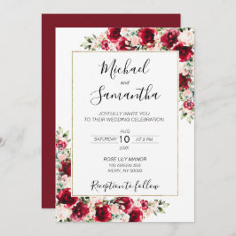 Invitación Elegante Boda de Rubor y rosas rojas