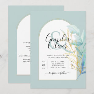 Invitación ELEGANTE Boda de sabio de hoja de oro de vidrio de