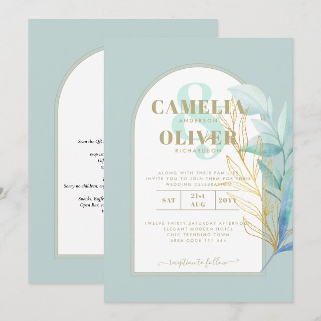 Invitación ELEGANTE Boda de sabio de hoja de oro de vidrio de (Anverso / Reverso)