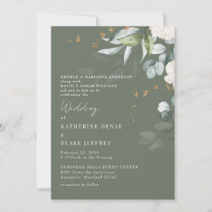Invitación Elegante Boda de sabios ricos en hidrangea blanca