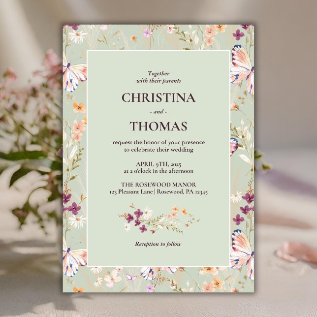 Invitación Elegante Boda de Sage Boho Wildflowers (Subido por el creador)