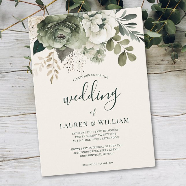 Invitación Elegante Boda de Sage y Floral de Marfil (Subido por el creador)