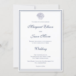 Invitación Elegante Boda de Shell azul oscuro