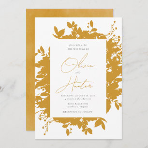 Invitación Elegante Boda de silueta floral mostaza amarillo