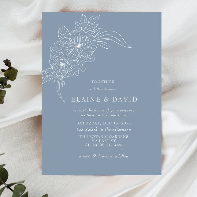 Invitación Elegante Boda de sketch floral Dusty Blue Minimal (Subido por el creador)