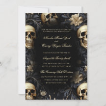 Elegante Boda de Skulls y Flores de Oro Gótico