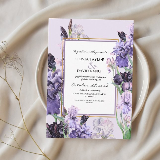Invitación Elegante Boda de Spring Flora Irises (Subido por el creador)