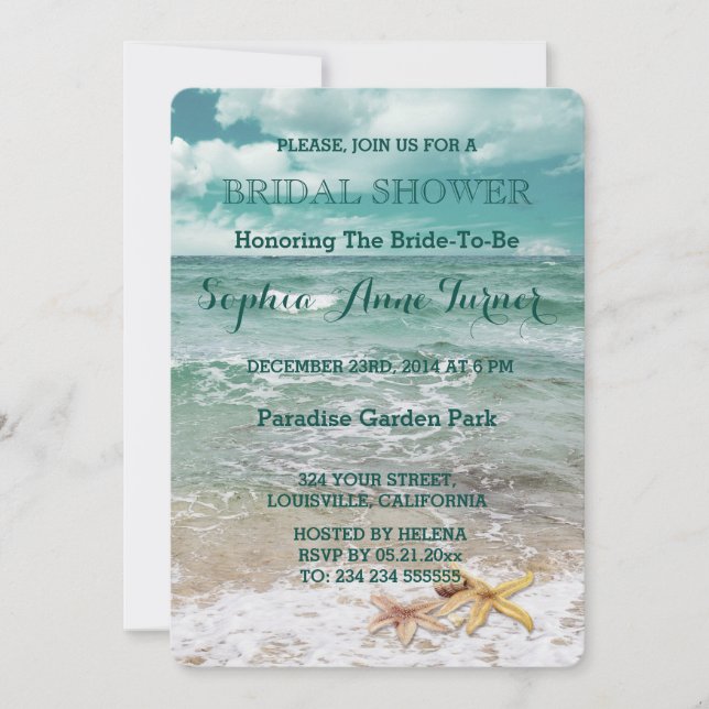 Invitación Elegante Boda de Starfish Beach BRIDAL DUCHA (Anverso)