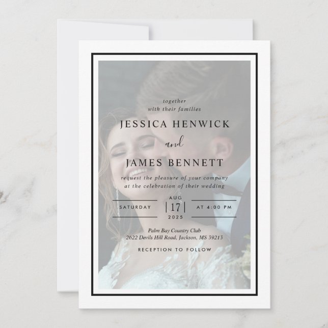 Invitación Elegante Boda de superposición de foto con escritu (Anverso)
