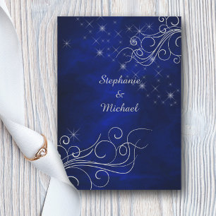 Invitación Elegante Boda de Swirl Blue Silver Star