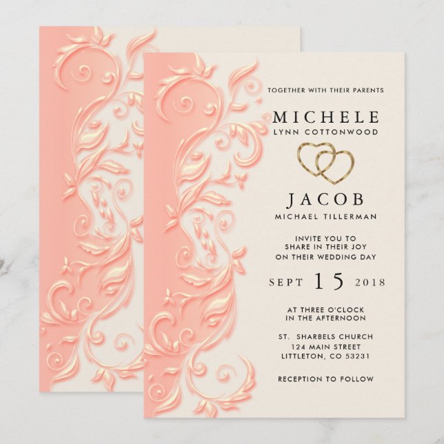 Invitación Elegante Boda de Swirl Floral (Anverso / Reverso)