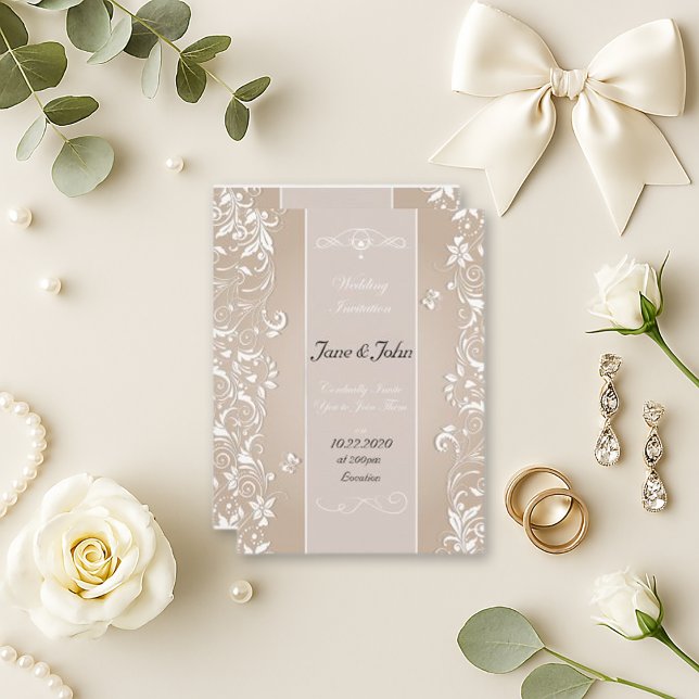 Invitación Elegante Boda de Swirl Floral Beige (Subido por el creador)