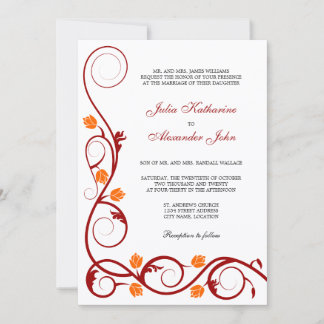 Invitación Elegante Boda de Swirls Rojo y Naranja