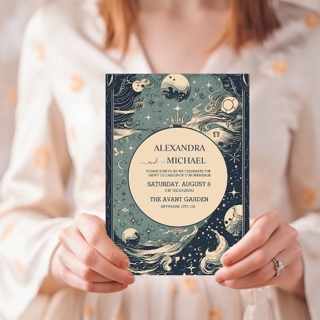 Invitación Elegante Boda de Tarot Azul Plateado (Subido por el creador)