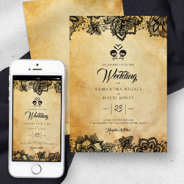 Invitación Elegante Boda de temas de presupuesto de cráneo pa