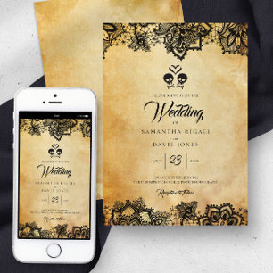 Invitación Elegante Boda de temas de presupuesto de cráneo pa