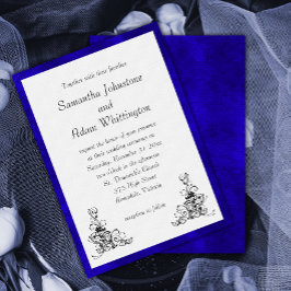 Invitación Elegante Boda de terciopelo azul y adornos negros