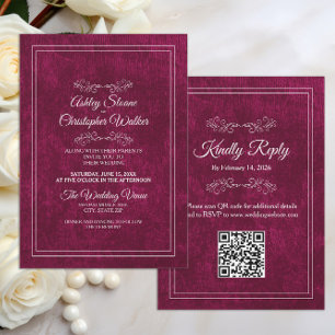 Invitación Elegante Boda de Terciopelo Burgundy Blanco código