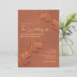 Invitación Elegante Boda de Terracota de Moda con hojas de al