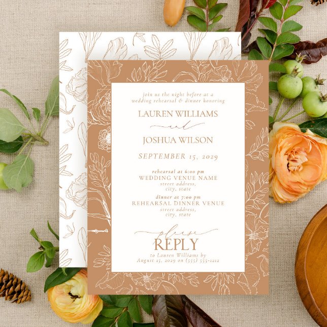 Invitación Elegante Boda de Terracota Floral Cena (Subido por el creador)