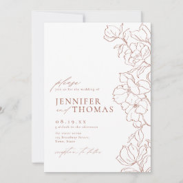 Invitación Elegante boda de terracota floral dibujado a mano