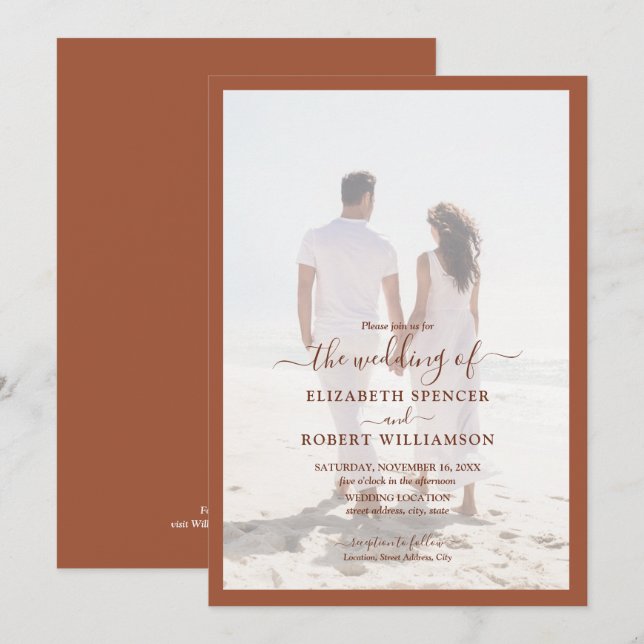 Invitación Elegante Boda de Terracotta Photo (Anverso / Reverso)