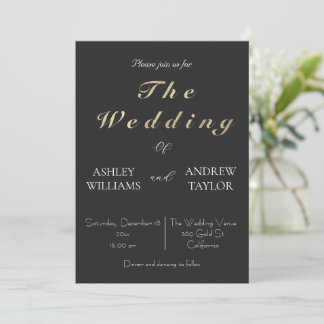 Invitación Elegante Boda de texto Gris Gris elegante de oro