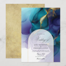 Elegante Boda de Tinta Fluyente Morada, Azul y Dor