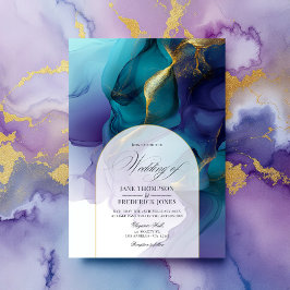 Invitación Elegante Boda de tinta morada, azul y dorada