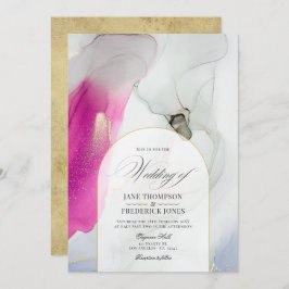 Invitación Elegante Boda de tinta rosa, gris y dorada de alco