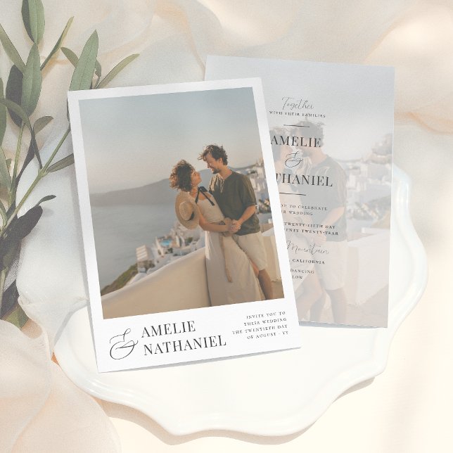 Invitación Elegante Boda de Tipografía 2 Fotos de compromiso (Subido por el creador)