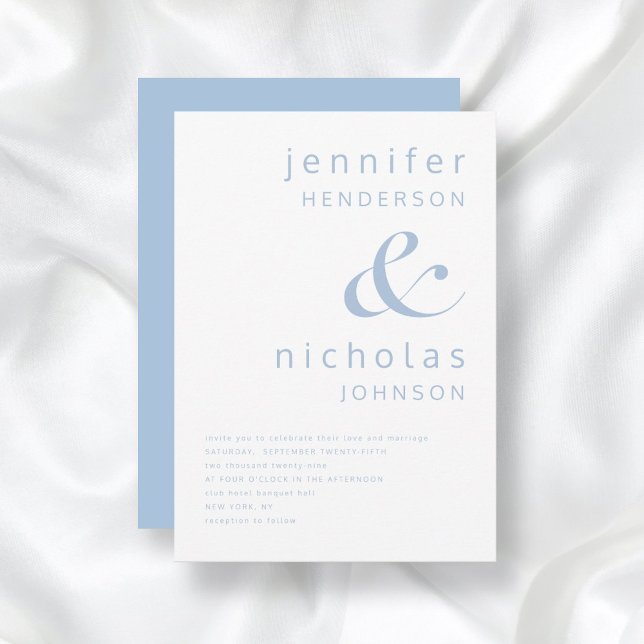 Invitación Elegante Boda de Tipografía Azul (Powder Blue Simple Minimalist Typography Wedding Invitation)