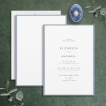 Invitación Elegante Boda de tipografía azul y blanca<br><div class="desc">¡Una magnífica tipografía invitación a una boda de verano o otoño! Este bonito y elegante diseño presenta un polvoriento borde azul en torno a una invitación blanca, con una tipografía moderna en blanco y negro. Un diseño sencillo y minimalista. Muchas gracias por apoyar a nuestra pequeña empresa, ¡realmente lo apreciamos!...</div>