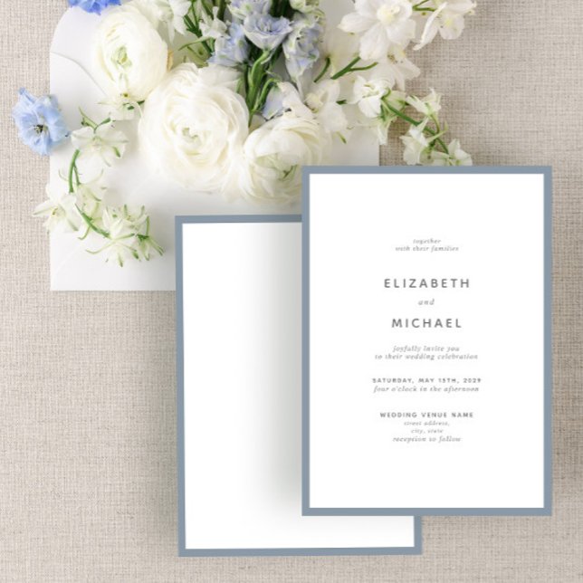 Invitación Elegante Boda de tipografía azul y blanca (Subido por el creador)