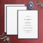 Invitación Elegante Boda de Tipografía Azul y Blanca de la Ma<br><div class="desc">¡Una magnífica tipografía invitación a una boda de verano o otoño! Este bonito y elegante diseño presenta un borde azul marino alrededor de una invitación blanca, con una tipografía moderna. Un diseño sencillo y minimalista. Muchas gracias por apoyar a nuestra pequeña empresa, ¡realmente lo apreciamos! Estamos tan contentos de que...</div>