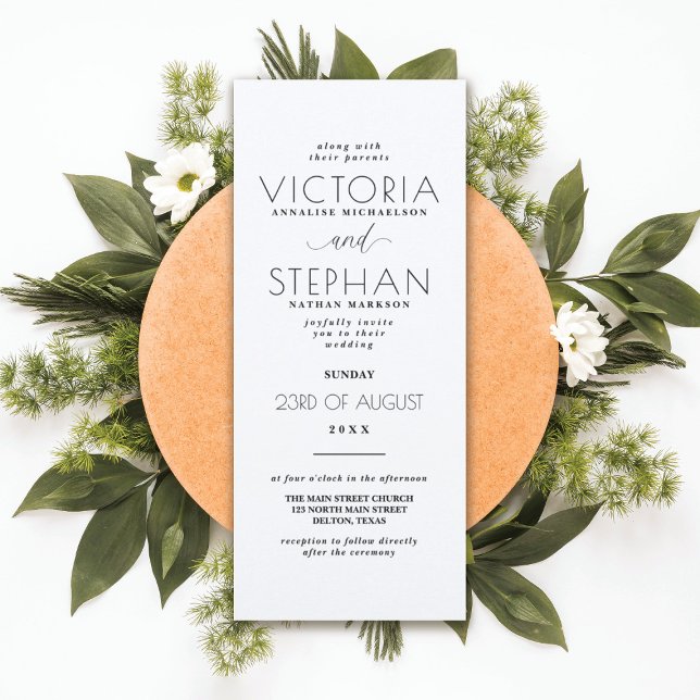 Invitación Elegante Boda de tipografía blanca negra simple (Subido por el creador)