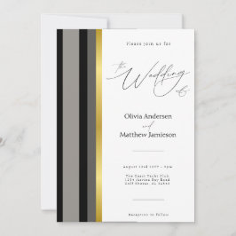 Invitación Elegante Boda de tipografía de rayas de oro gris n